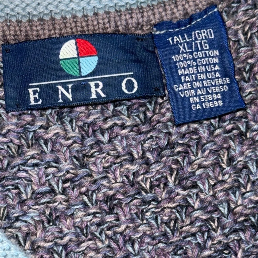ENRO Men’s 100% Cotton Knit V-Neck‎ Sweater Tall XL Blue Textured